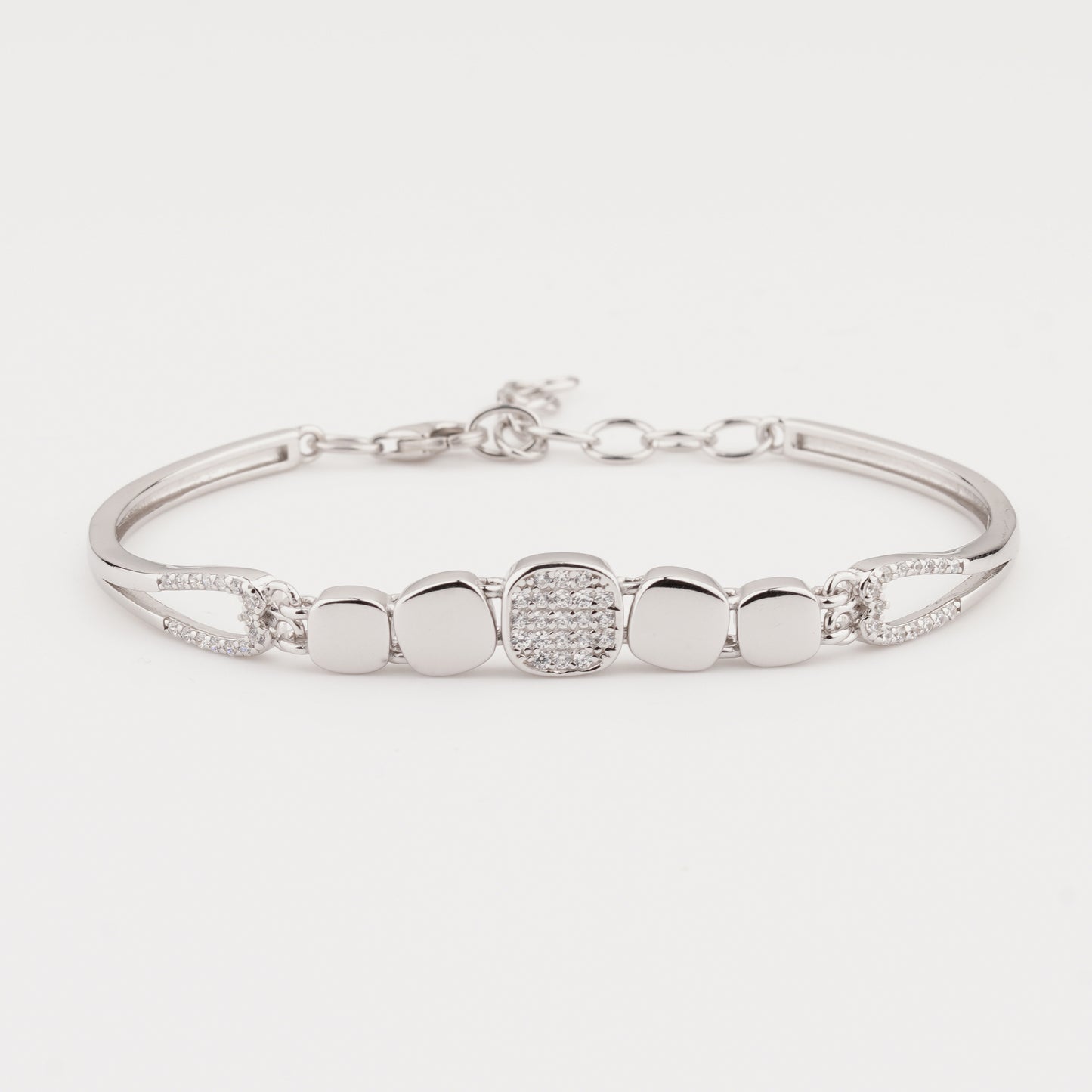 925 Starling Silver Cushion Shape Adjustable Ladies Kada Bracelet