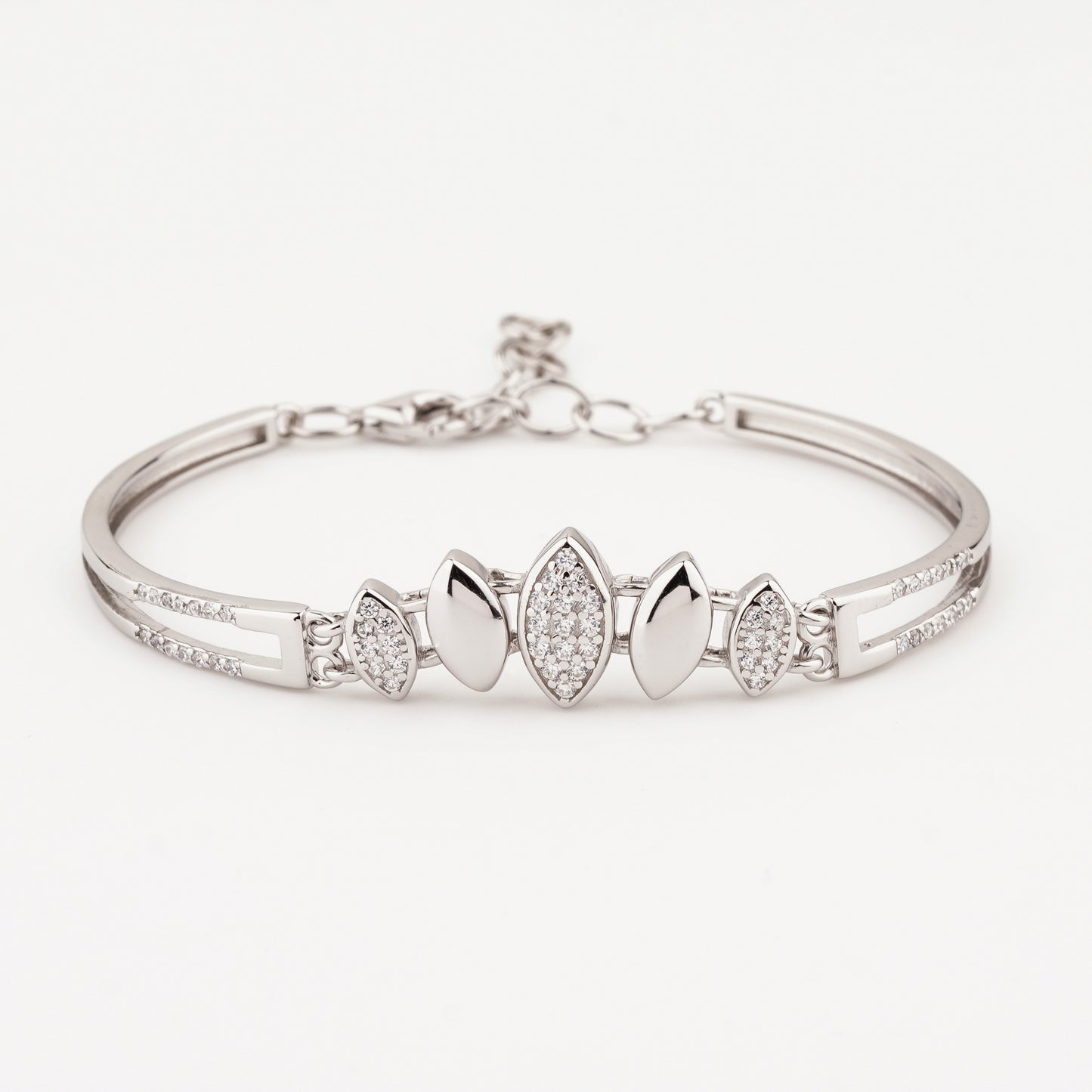 925 Starling Silver Marquise Shape Adjustable Ladies Kada Bracelet