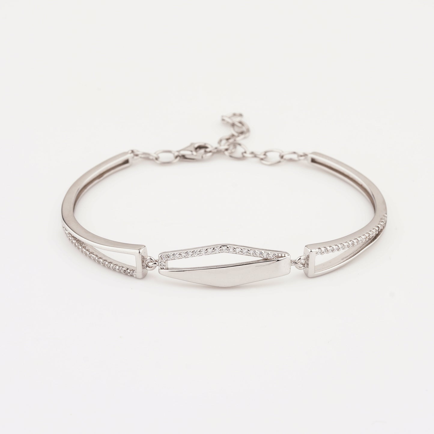925 Sterling Silver Half Mate Theta Adjustable Ladies Kada Bracelet