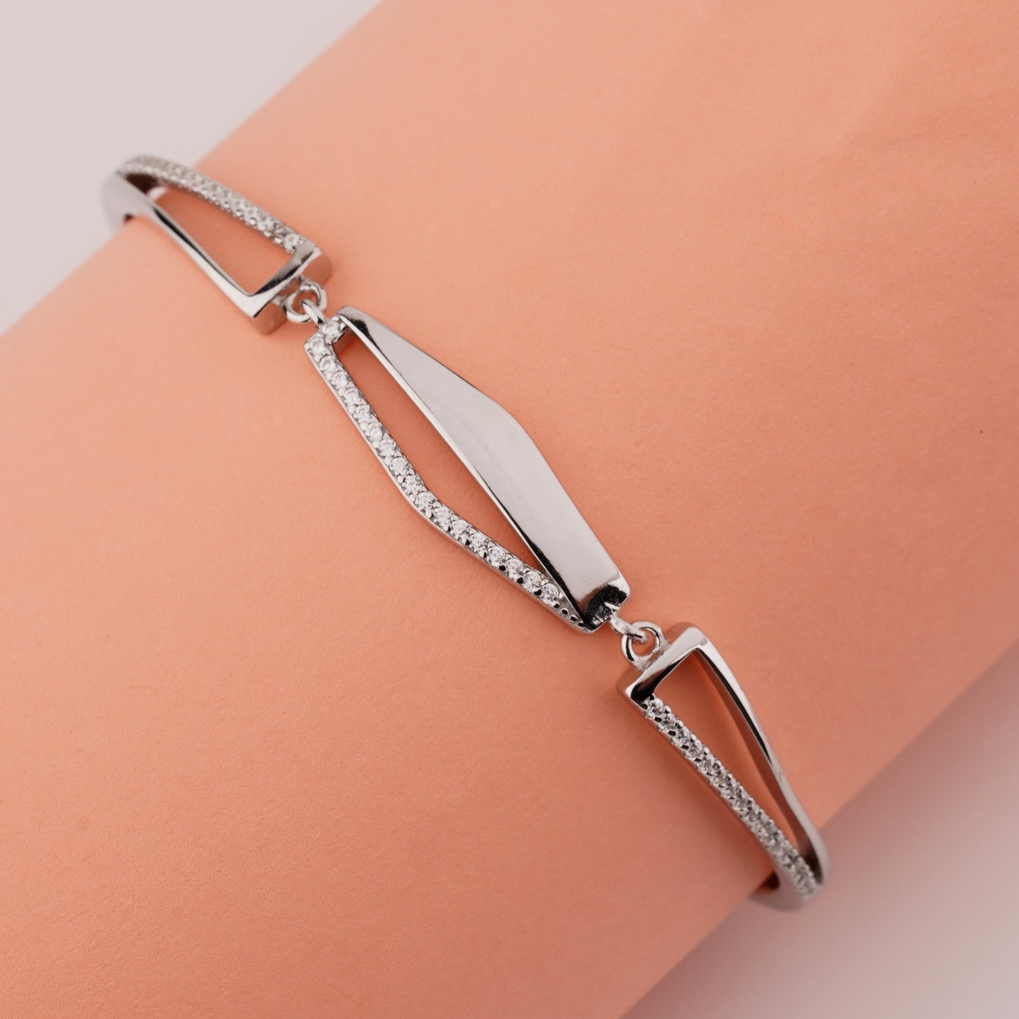 925 Sterling Silver Half Mate Theta Adjustable Ladies Kada Bracelet