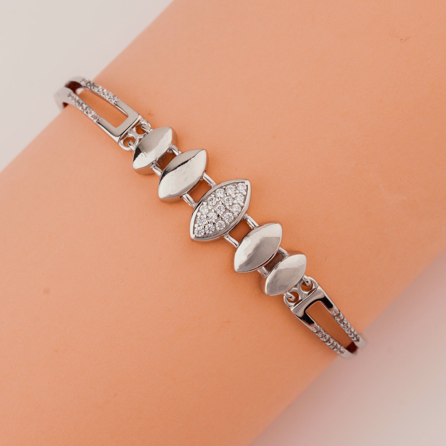 925 Sterling Silver Marquise Shape Adjustable Ladies Kada Bracelet