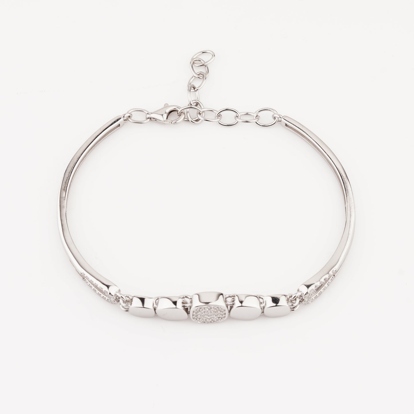925 Starling Silver Cushion Shape Adjustable Ladies Kada Bracelet