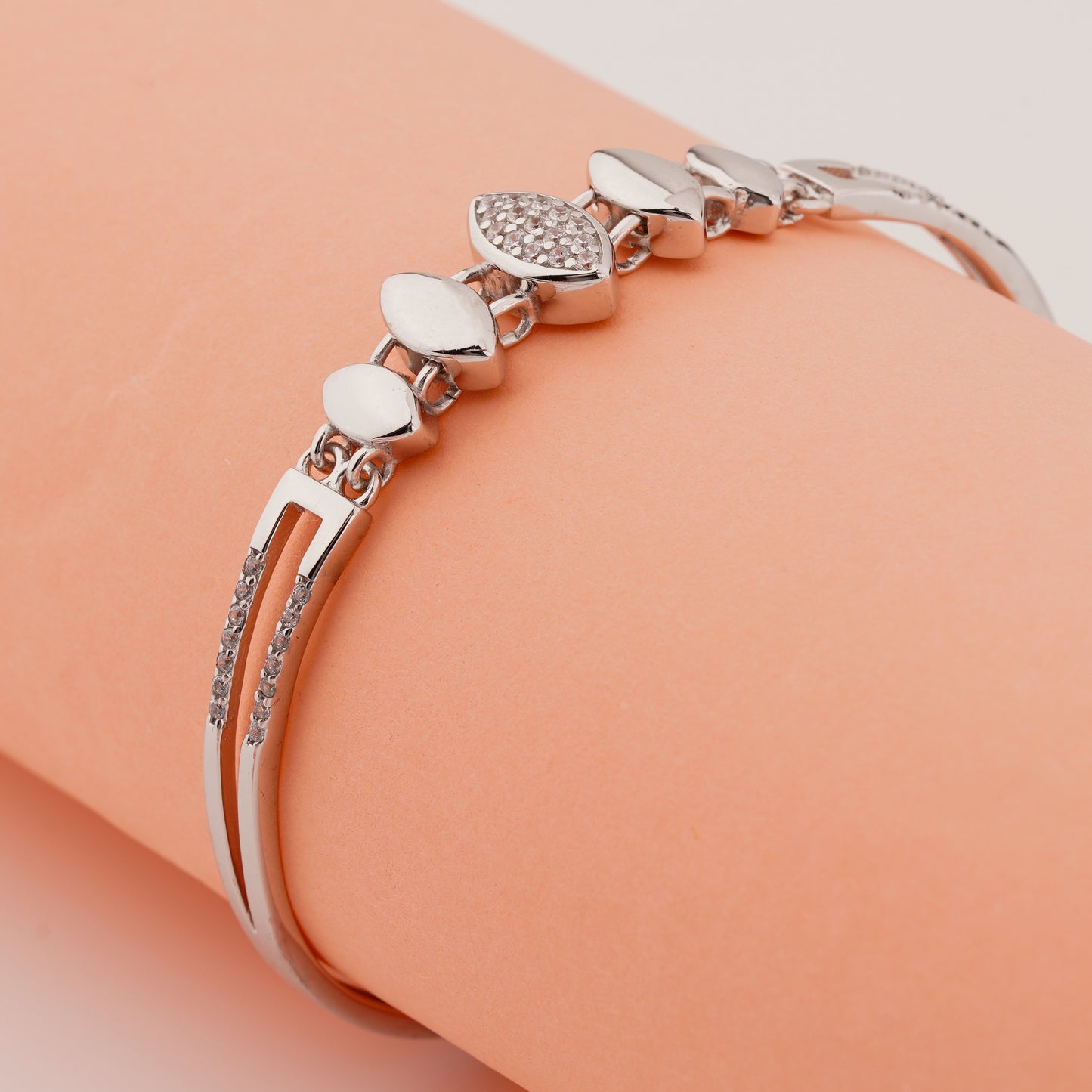 925 Sterling Silver Marquise Shape Adjustable Ladies Kada Bracelet