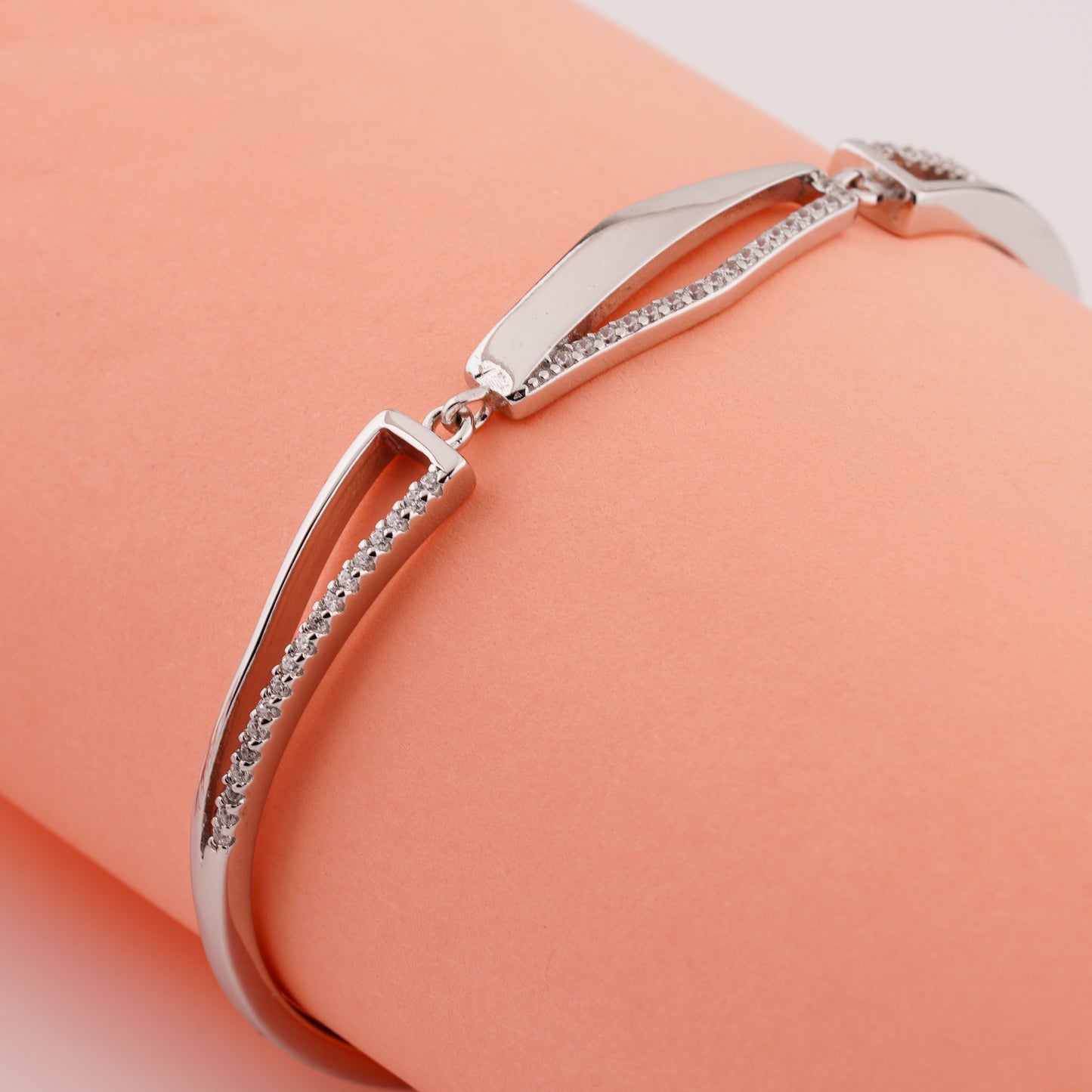 925 Sterling Silver Half Mate Theta Adjustable Ladies Kada Bracelet