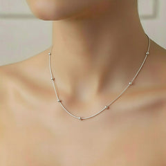 Italian 925 Sterling Silver Station Bead Snake Chain Necklace| BJCH-02