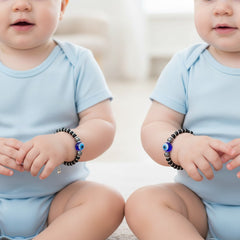 925 Starling Silver Evil Eye Protection Kids Nazariya with Blue Glass Beads, Crystal Design, Traditional Amulet Style | BJKDNJ-02