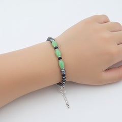 925 Starling Silver Handmade Beaded Kids Nazariya with Mint Green and Black Beads, Adjustable Jewelry | BJKDNJ-014