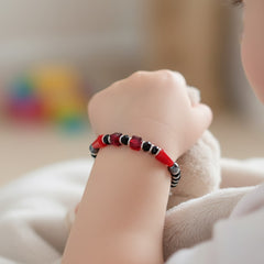 925 Starling Silver Handcrafted Beaded Kids Nazariya, Black and Red Crystal Glass Beads, Silver Metal Accents, Elegant Statement Jewelry | BJKDNJ-012