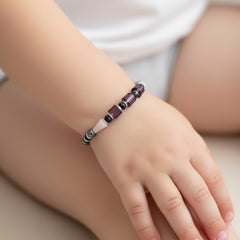 925 Starling Silver Handcrafted Beaded Kids Nazariya, Purple and Navy Glass Beads, White Accent Pieces, Statement Jewelry | BJKDNJ-011