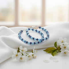 925 Starling Silver Handcrafted Beaded Kids Nazariya, Navy Blue and Light Blue Glass Beads, Summer Beach Jewelry | BJKDNJ-01