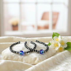 925 Starling Silver Evil Eye Protection Kids Nazariya with Blue Glass Beads, Crystal Design, Traditional Amulet Style | BJKDNJ-02