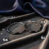 925 Starling Silver Handcrafted Black and Silver Beaded Kids Nazariya, Hematite Glass Beads, Sterling Silver Clasp | BJKDNJ-017