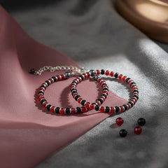 925 Starling Silver Handcrafted Red and Black Crystal Beaded Kids Nazariya, Glass Beads Jewelry for Kids | BJKDNJ-010
