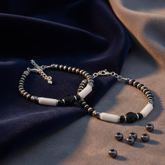 925 Starling Silver Elegant Black and White Beaded Kids Nazariya, Geometric Crystal Statement Jewelry, Accessory for Kids | BJKDNJ-07