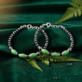 925 Starling Silver Handmade Beaded Kids Nazariya with Mint Green and Black Beads, Adjustable Jewelry | BJKDNJ-014