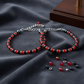 925 Starling Silver Elegant Glass Beaded Kids Nazariya with Crystal Design, Red and Navy Blue Alternating Pattern, Silver Clasp, Statement Jewelry | BJKDNJ-016