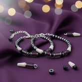 925 Starling Silver Handcrafted Beaded Kids Nazariya, Purple and Navy Glass Beads, White Accent Pieces, Statement Jewelry | BJKDNJ-011