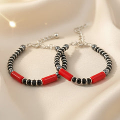 925 Starling Silver Handcrafted Beaded Kids Nazariya, Red and Black Glass Beads, Statement Jewelry | BJKDNJ-06