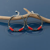 925 Starling Silver Handcrafted Beaded Kids Nazariya, Red and Black Glass Beads, Statement Jewelry | BJKDNJ-06