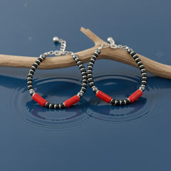 925 Starling Silver Handcrafted Beaded Kids Nazariya, Red and Black Glass Beads, Statement Jewelry | BJKDNJ-06