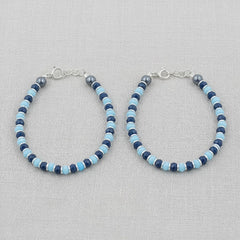 925 Starling Silver Handcrafted Beaded Kids Nazariya, Navy Blue and Light Blue Glass Beads, Summer Beach Jewelry | BJKDNJ-01