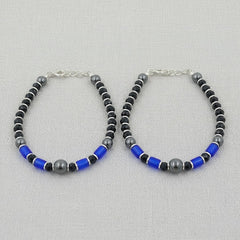 925 Starling Silver Handcrafted Glass Bead Necklace, Black and Blue with Silver Accents, Jewelry for Kids, Elegant Design | BJKDNJ-05