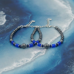 925 Starling Silver Handcrafted Glass Bead Necklace, Black and Blue with Silver Accents, Jewelry for Kids, Elegant Design | BJKDNJ-05