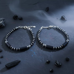 925 Starling Silver Handcrafted Black and Silver Beaded Kids Nazariya, Hematite Glass Beads, Sterling Silver Clasp | BJKDNJ-017