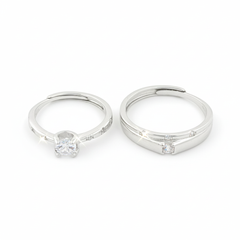 925 Sterling Silver Cubic Zirconia Engagement Ring, Round Cut Solitaire with Crystal Accented Band, 925 Silver Wedding Ring Set | BJLR-0018