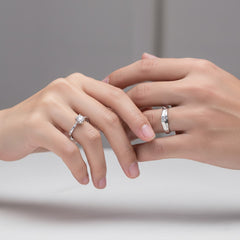 925 Sterling Silver Cubic Zirconia Engagement Ring, Round Cut Solitaire with Crystal Accented Band, 925 Silver Wedding Ring Set | BJLR-0018