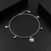 925 Starling Silver Chain Anklet with Star Charms and Beads, Adjustable Clasp | BJAK-0001