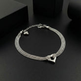 925 Starling Silver Multi-Strand Chain Anklet with Heart Charm, Adjustable Lobster Clasp | BJAK-0004