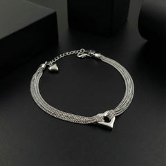 925 Starling Silver Multi-Strand Chain Anklet with Heart Charm, Adjustable Lobster Clasp | BJAK-0004