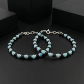 925 Starling Silver Handcrafted Beaded Kids Nazariya, Navy Blue and Light Blue Glass Beads, Summer Beach Jewelry | BJKDNJ-01