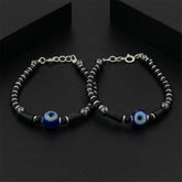 925 Starling Silver Evil Eye Hematite Kids Nazariya, Black and Silver Glass Beaded with Blue Protection Amulet, Handcrafted Jewelry | BJKDNJ-09