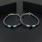 925 Starling Silver Handcrafted Glass Bead Kids Nazariya, Navy Blue and Light Blue Crystal Beads, Jewelry for Kids | BJKDNJ-015