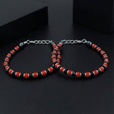 925 Starling Silver Elegant Glass Beaded Kids Nazariya with Crystal Design, Red and Navy Blue Alternating Pattern, Silver Clasp, Statement Jewelry | BJKDNJ-016