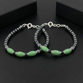 925 Starling Silver Handmade Beaded Kids Nazariya with Mint Green and Black Beads, Adjustable Jewelry | BJKDNJ-014