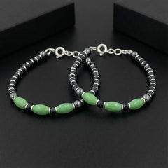 925 Starling Silver Handmade Beaded Kids Nazariya with Mint Green and Black Beads, Adjustable Jewelry | BJKDNJ-014