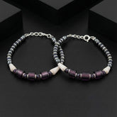 925 Starling Silver Handcrafted Beaded Kids Nazariya, Purple and Navy Glass Beads, White Accent Pieces, Statement Jewelry | BJKDNJ-011