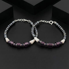 925 Starling Silver Handcrafted Beaded Kids Nazariya, Purple and Navy Glass Beads, White Accent Pieces, Statement Jewelry | BJKDNJ-011