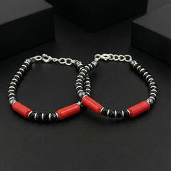 925 Starling Silver Handcrafted Beaded Kids Nazariya, Red and Black Glass Beads, Statement Jewelry | BJKDNJ-06