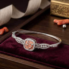Elegant Coral Bird 925 Sterling Silver Bracelet