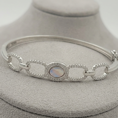 Shimmering Oval Mother of Pearl & Zircon Sterling Silver Link Bangle