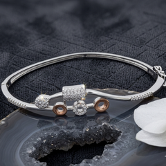 Elegant 925 Sterling Silver Geometric Charm Bangle