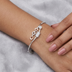Elegant 925 Sterling Silver Geometric Charm Bangle