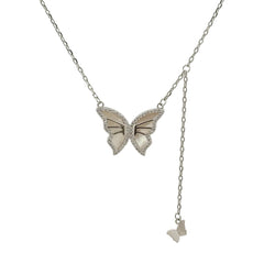 925 Sterling Silver Dainty Butterfly Y-Necklace – Iridescent Shell & Pave Crystal Celestial Jewelry | BJ-039