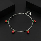 925 Starling Silver Strawberry Charm Silver Anklet | Cute Minimal Chain Anklet for Girls & Women | BJAK-0011
