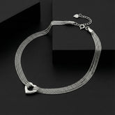 925 Sterling Silver Multi-Layer Anklet Heart Pendant Anklet for Women | Adjustable Lenth | Premium Polished Finish | BJAK-0010