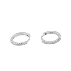 Everlasting Sparkle: 925 Sterling Silver Pavé Huggie Hoop Earrings | BJER-019